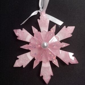 Pink And White Snowflake Ornament with Pearl Accent